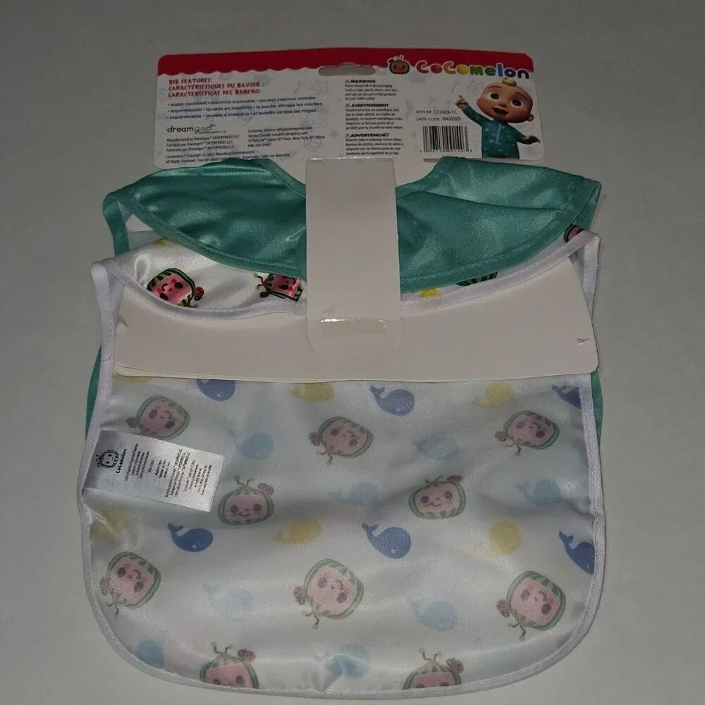 NEW 2-pack Cocomelon Bibs Crumb Catcher Pockets Water Resistant Dreamgro